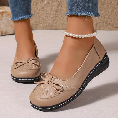 Мода Комфорт Мягкая Подошва Искусственная Кожа Балетки Женские Декор Бантом Нескользящие Лоферы на Платформе Женские 2025 Слипоны Повседневная Обувь для Ходьбы Размер 42