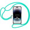 Protective Case - E.F.CONNECTION - for iPhone 14 Pro Max - Shockproof Silicone - Transparent - Turquoise Lanyard