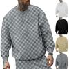 Men's Autumn and Winter Heavy Jacquard Checkerboard Checkerboard T-shirt Men's T-shirt Round Neck Casual Bottoming Shirt Knitted Long-sleeved T-shirt