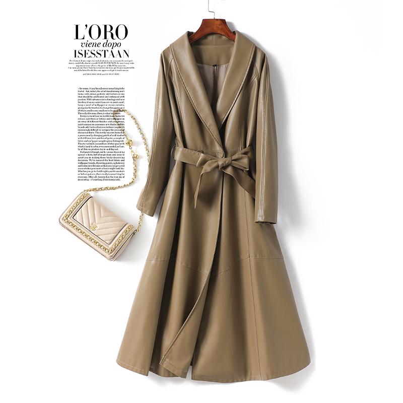 Женское пальто из овчины: Элегантная, со шнуровкой, подчеркивающая талию, длинная юбка в стиле из кожи, Коллекция 2025