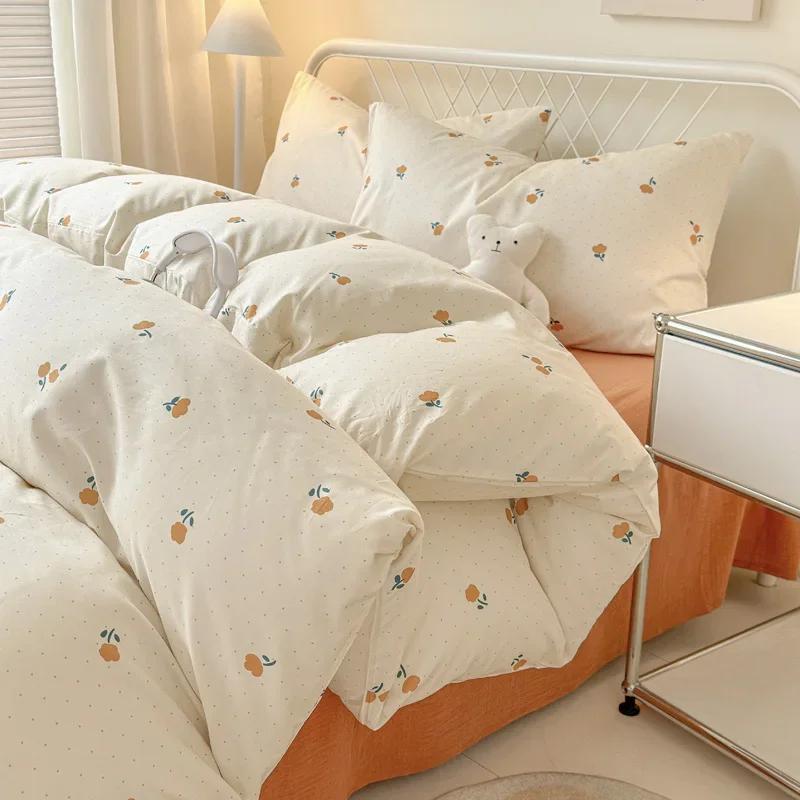 Queen Bedding Set Reactive Printed Bed Sheet Sets Washed Polyester Soft Duvet Cover Bed Sheet Pillowcase Cartoon Bedding Bed Set