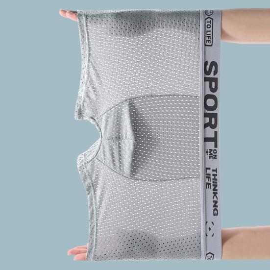 Men Boxer Briefs Mid-rise Elastic Waistband Shorts Underwear Solid Color Letter Print Breathable Mesh U-Convex Panties