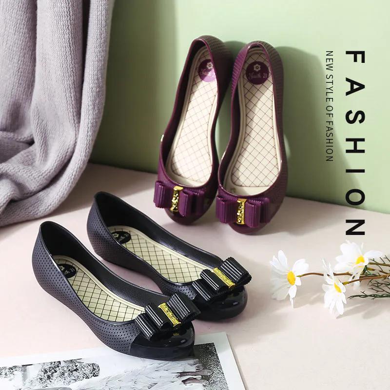 WTEMPO Однотонные непромокаемые туфли с неглубоким носком, водонепроницаемые рабочие туфли для женщин и взрослых, нескользящие, весна-лето, с бантом, большого размера