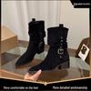 Women's Suede Pointed Toe Mid-Calf Western Boots - Autumn/Winter 2025 Collection
