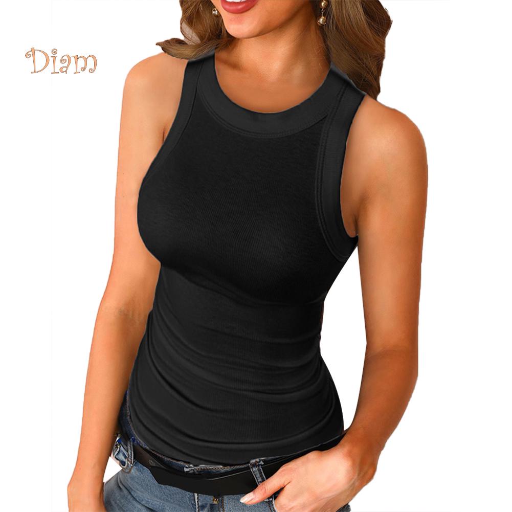 Женская блузка без рукавов с круглым вырезом и жилетом в рубчик