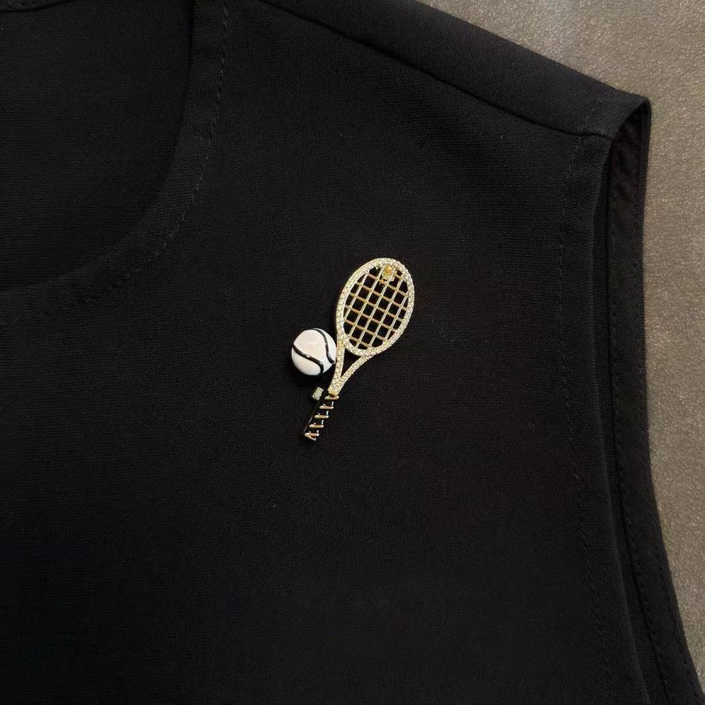Rhinestone Enamel Metal Clothes Pin Zinc Zinc Alloy Gold Brooch Unique Tennis Racket Brooch Gift