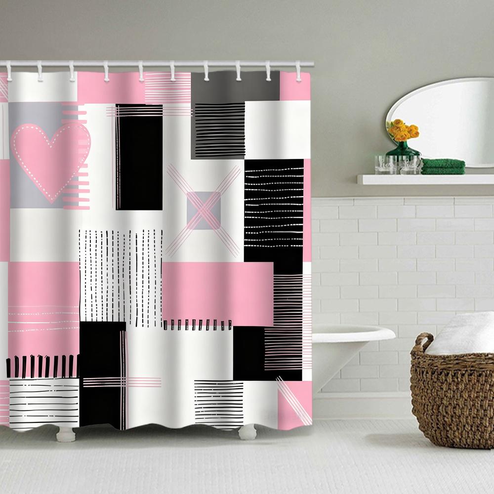 1/4 Geometric grid  print shower Curtains, Toilet Seat Decoration, Shower Curtain with Carpet and Toilet Lid, 70.8x70.8 inch