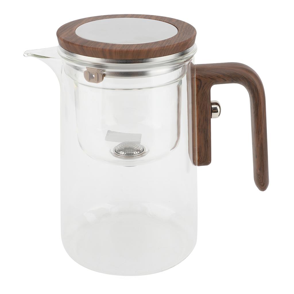 Water Separation Glass Teapot with Strainer 800ml Clear Tea Pot with Wooden Handle Secure Lid Magnetic Switch
