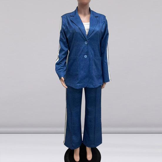 Комплект из 2 предметов: пальто и брюки, однобортный пиджак с отложным воротником и длинными рукавами, свободные полосатые брюки с широкими штанинами, повседневный наряд для поездок на работу