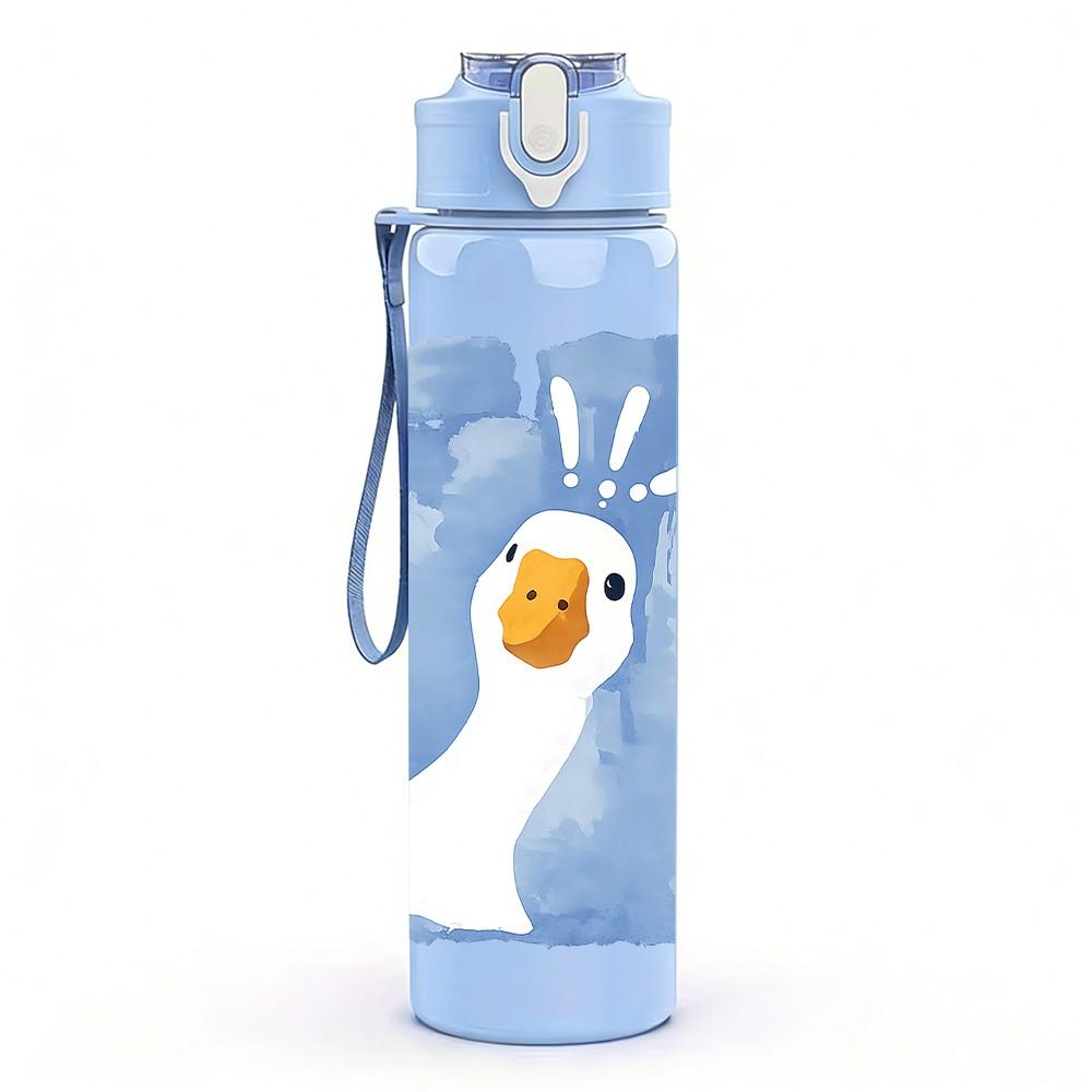 1PC Blue Goose Bird Watercolor Print 750ml Color Plastic Sports Water Bottle Leakproof Flip Straw Lid Suitable for Sports Office Home Use