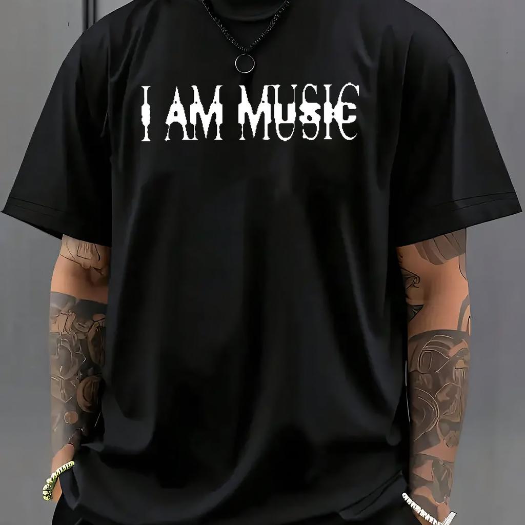 Мужская футболка с графическим принтом I AM MUSIC, короткий рукав, хлопок, круглый вырез, повседневная летняя футболка