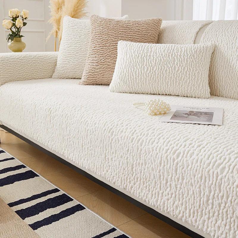 Современный однотонный чехол для дивана Nordic Thicken Plush L Shape, угловой диван, полотенце, подушка, нескользящий протектор для дивана для гостиной