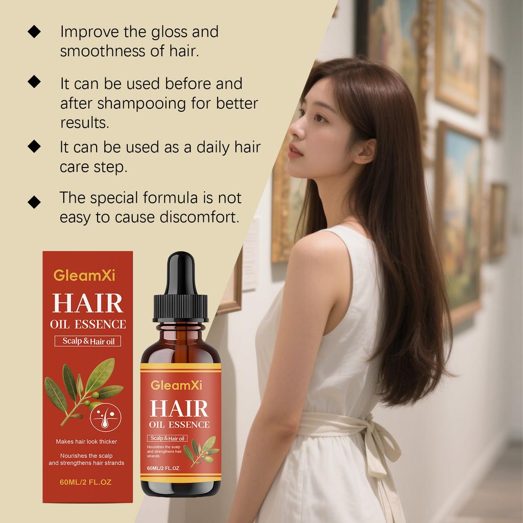 Scalp & Hair Oil Essence, Gentle Nourishing Hair Growth Oil for Soft, Shiny, Hydrated Hair, 60ml