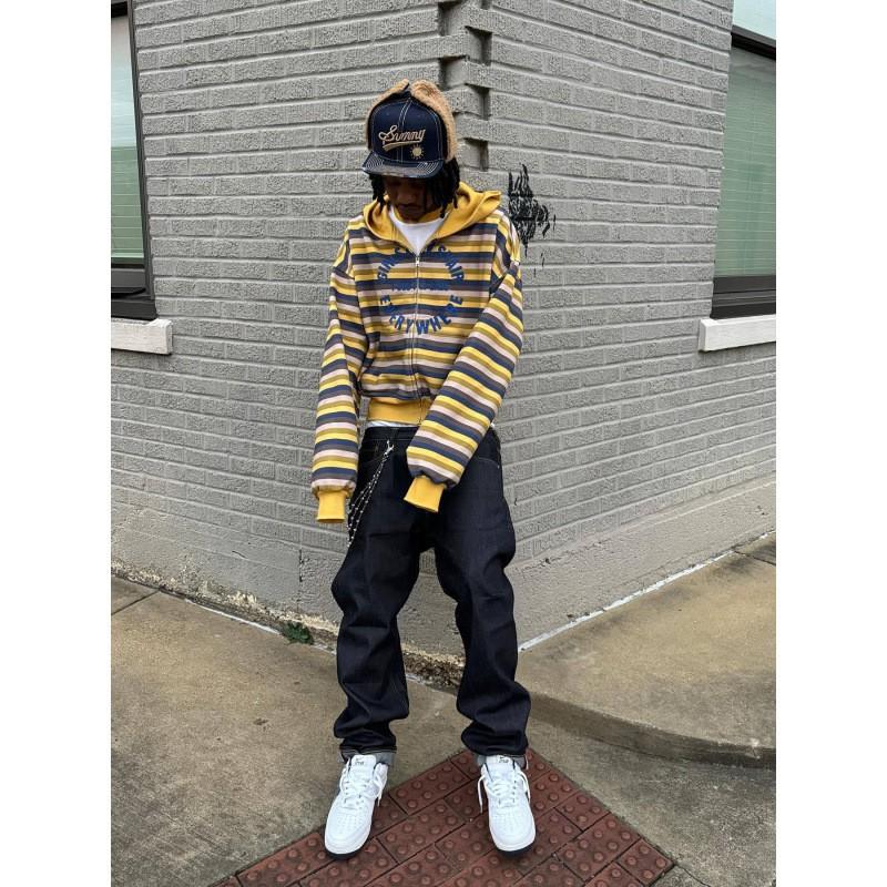 Striped Print Loose Fit Hoodie Unisex Streetwear Casual Long Sleeve Pullover