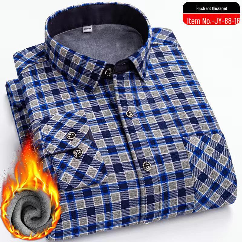 Men's Elastic Non-Iron Plaid Shirt - Warm, Thickened, Long-Sleeved for Casual or Business Wear In Autumn and Winter.