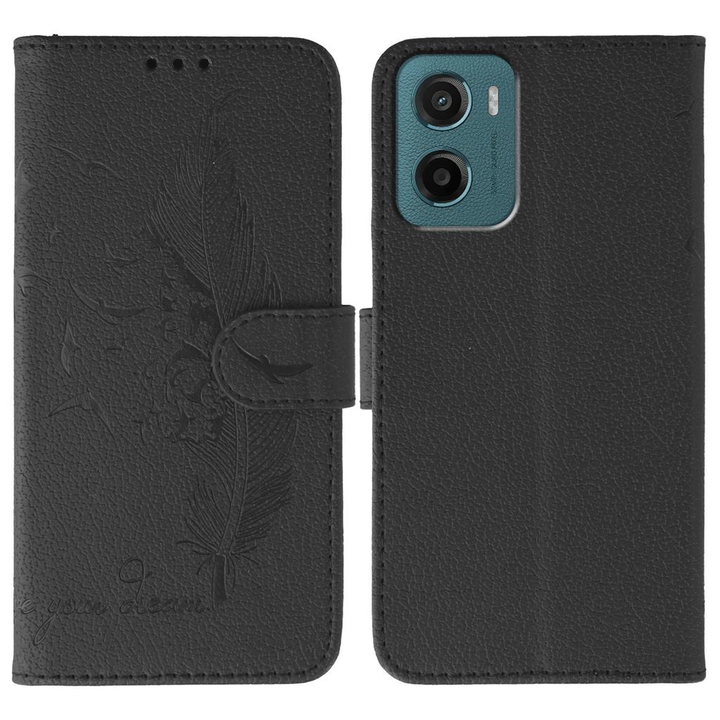 For Motorola Moto G05 4G Case Feather Imprint PU Leather Wallet Phone Cover