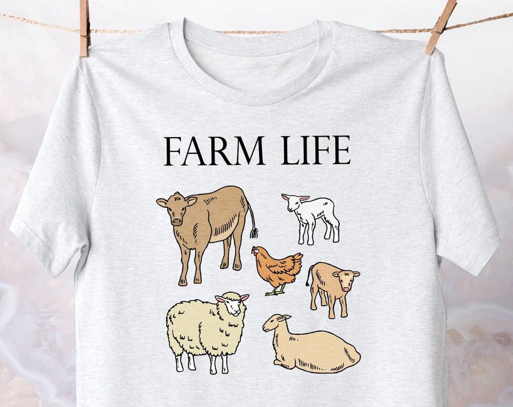 Farm Life T-Shirt, Rural Animals, Countryside Cotton Adult Clothing