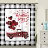 Водонепроницаемая клетчатая полиэстеровая шторка для душа на тему романтики и Дня святого Валентина - Машинная стирка, Красный грузовик и шары-сердечки