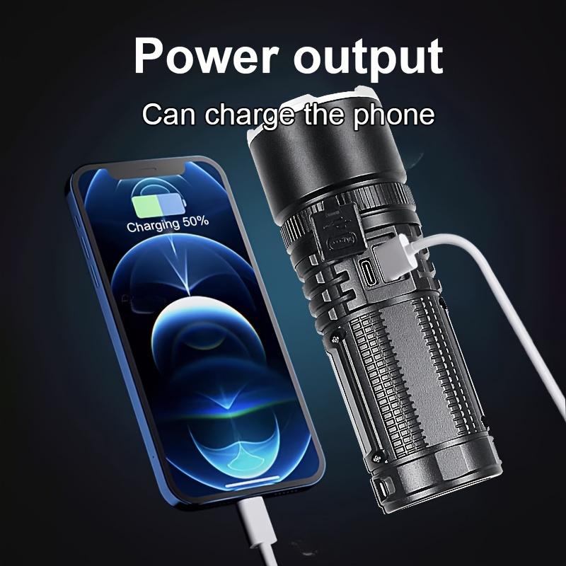High Power LED Handheld Flashlight,4 Modes, Adjustable Beam, Type-C Fast Charging, Rechargeable Battery, Aluminum Alloy, with USB Cable