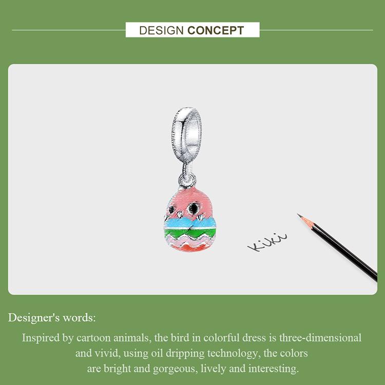 WOSTU Эмаль Веселая Волна Юбка Птица Серебряный 925 пробы Шарм Подвеска Подходит Браслет Изящные Ювелирные Изделия