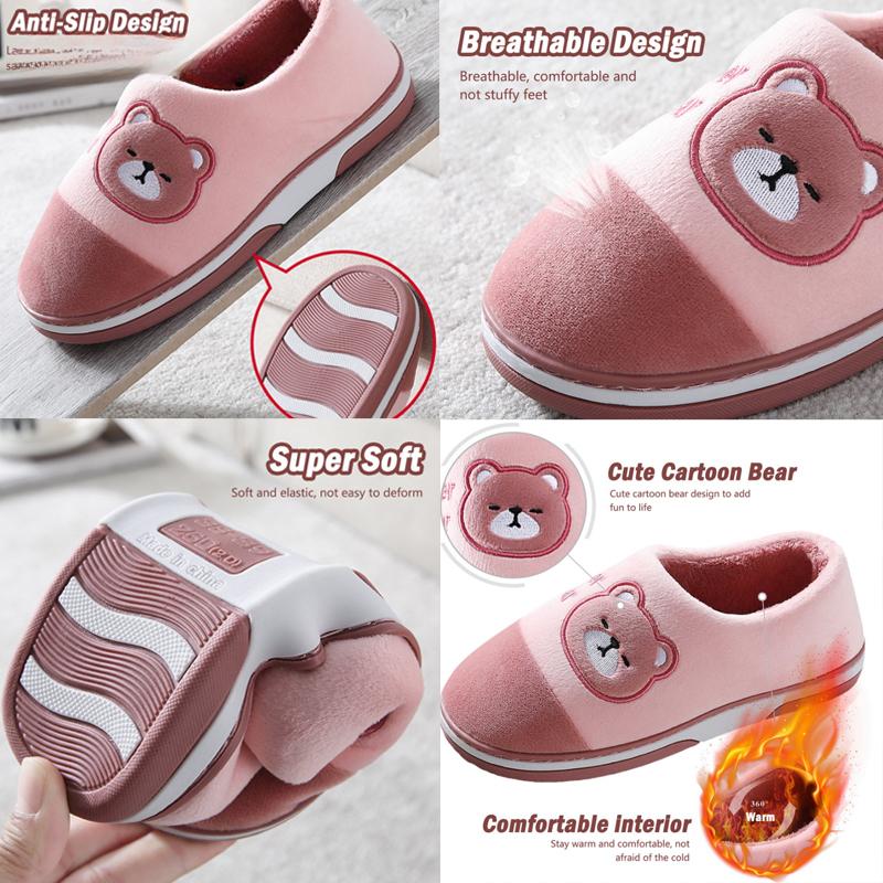Зимняя обувь для мужчин, теплые домашние тапочки из плюша, домашняя обувь на толстой подошве, тапочки с рисунком медведя из мультфильма, женская повседневная нескользящая обувь