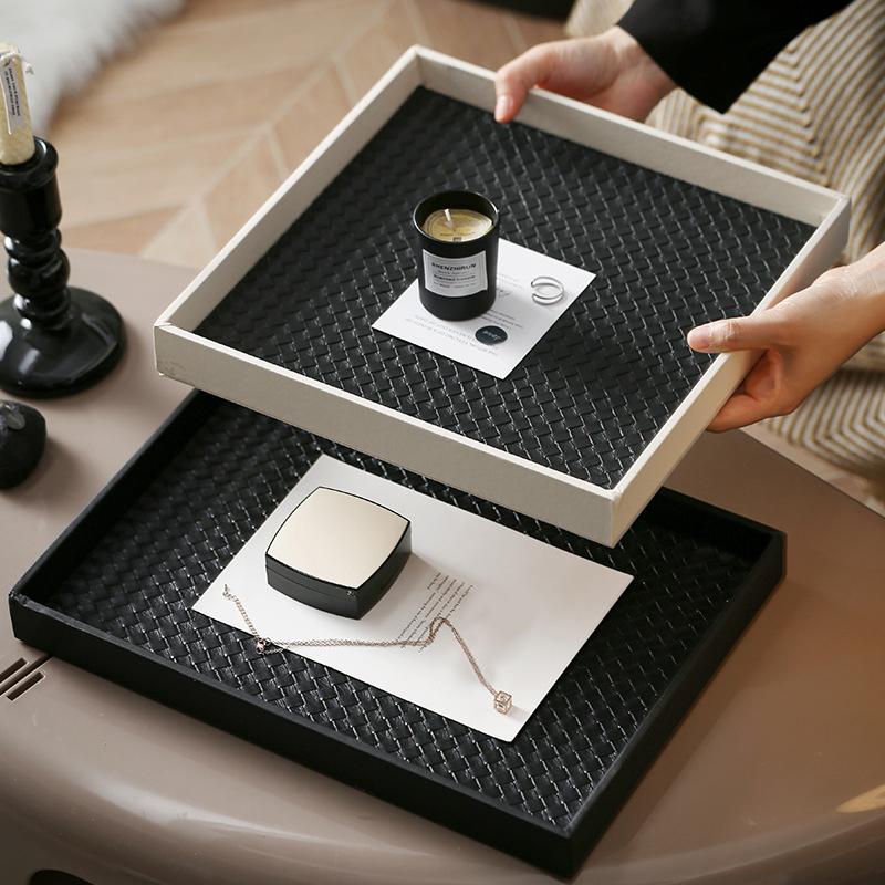 Поднос для чая ручной работы, косметика, квадратный поднос, хранение еды, тарелка для дома, свадьбы, вечеринки, искусственная кожа, орнамент, дерево, уникальные мелочи, аксессуары
