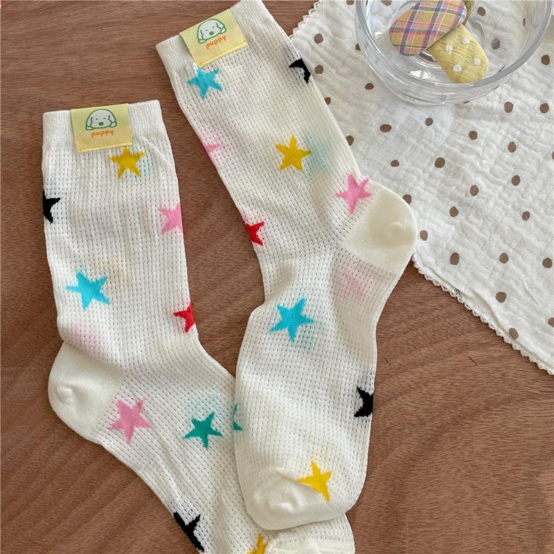 Puppy Socks, Colorful Mid-calf Socks, Summer Pile Socks, Breathable and Sweat-absorbing Socks for Women