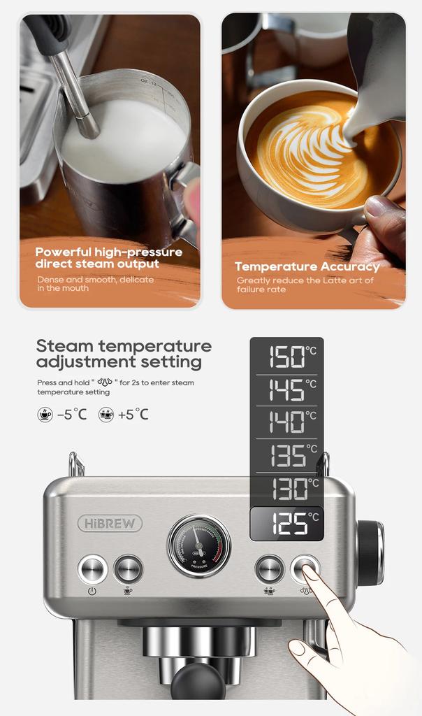 Coffee Semi-automatic Expression, Adjustable Temperature, 58mm-58mm, Cold and Hot Coffee Maker, Metal Box, W 20 Bar, H10A
