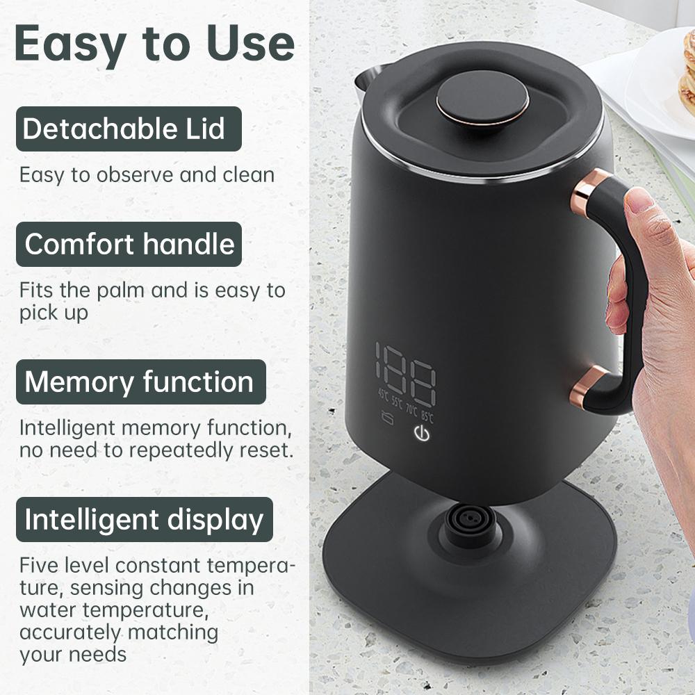 Электрический чайник для приготовления чая и кофе, 5 уровней контроля температуры, автоматическое отключение, двухслойный изолированный чайник для горячей воды