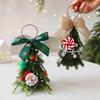 Christmas Tree Decoration Small Artificial Pine Tree Hanging Ornaments with Bow for New Year Xmas Party Home Decor