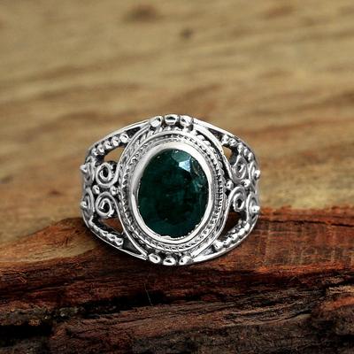 Сакота Майн Изумрудное кольцо Ювелирные изделия ручной работы из стерлингового серебра 925 пробы Твердое кольцо