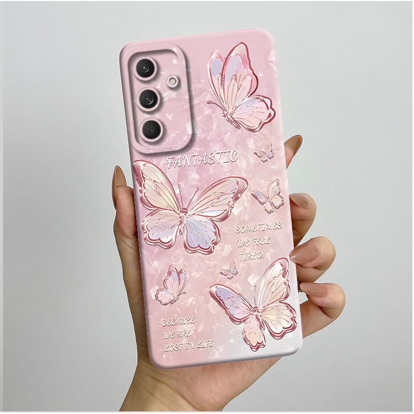 Чехол для телефона Samsung Galaxy M35 5G Бампер Силиконовый Ударопрочный Красивый Чехол с Бабочками и Цветами для Galaxy M 35 M55 Funda