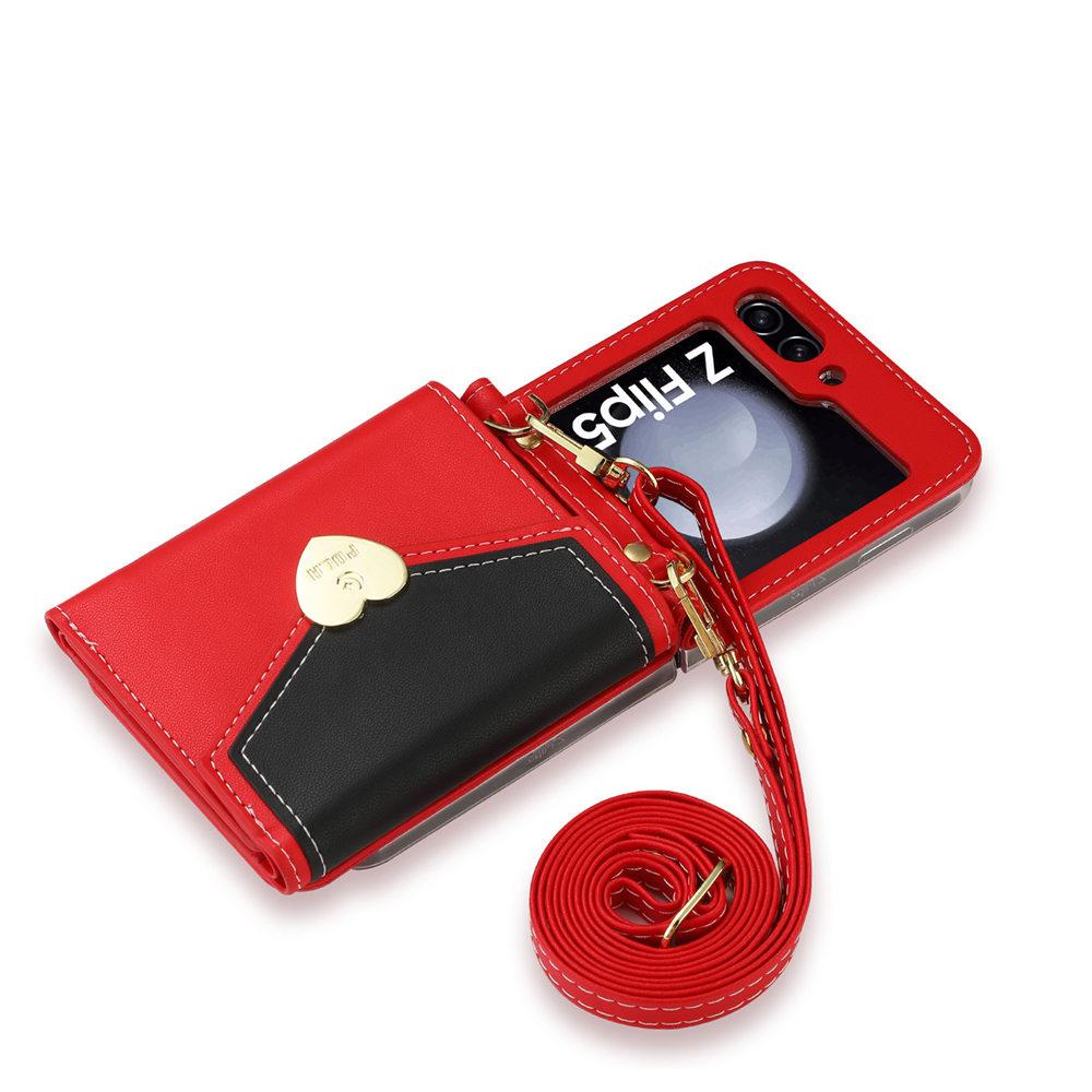 Чехол для Galaxy Z Flip 6 Двухцветный Любовное Сердце Кроссбоди Кошелек Отделение для Карт Чехол для Samsung Galazy Z Flip 5 Flip 6 4 3 Крышка