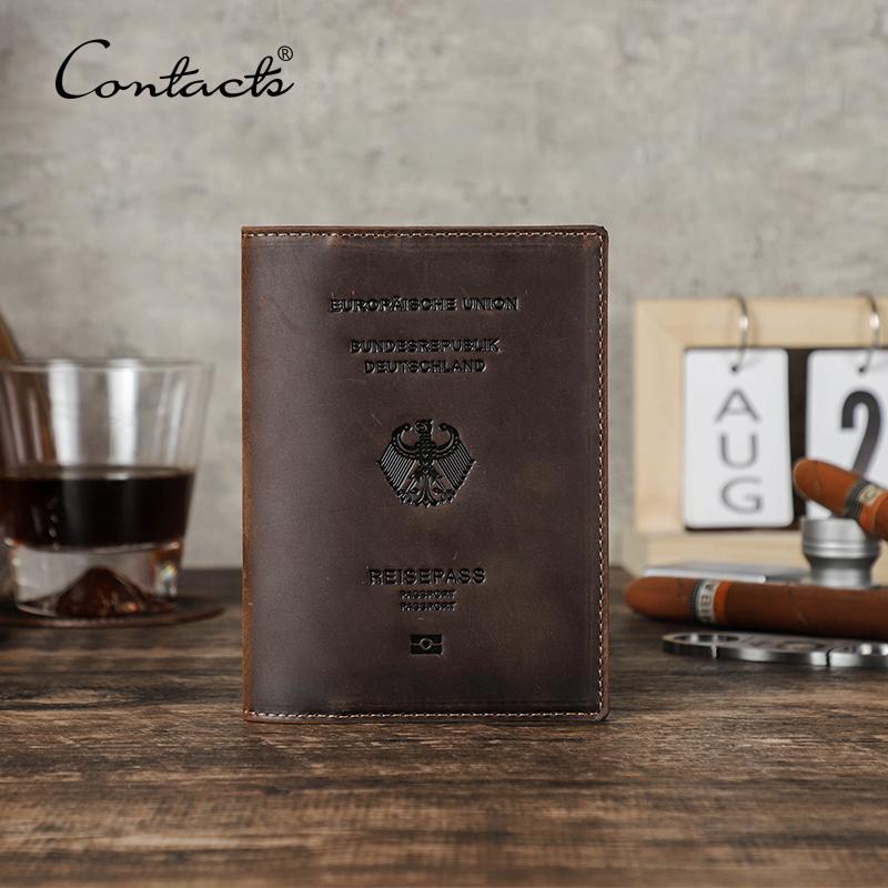 CONTACT'S RFID Passport Wallet Genuine Leather Men Passport Cover Men Women International Travel Accessories Credit Card Holder