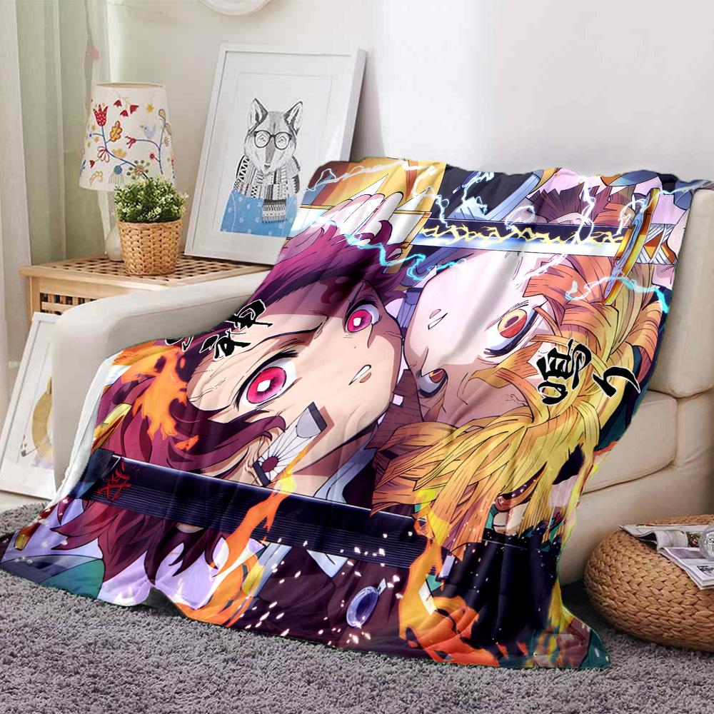 Powerful Demon Anime Flannel Blanket, Soft Polyester, Modern Design, All-Season for Camping, Travel, Gifts for holidays or birthdays