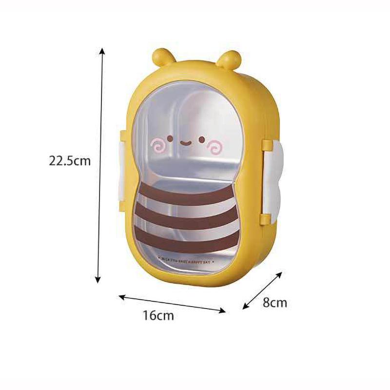 Lunch Box Cute Bee Shape Bento Box Leak-Proof Double Compartment Outdoor Camping Picnic Food