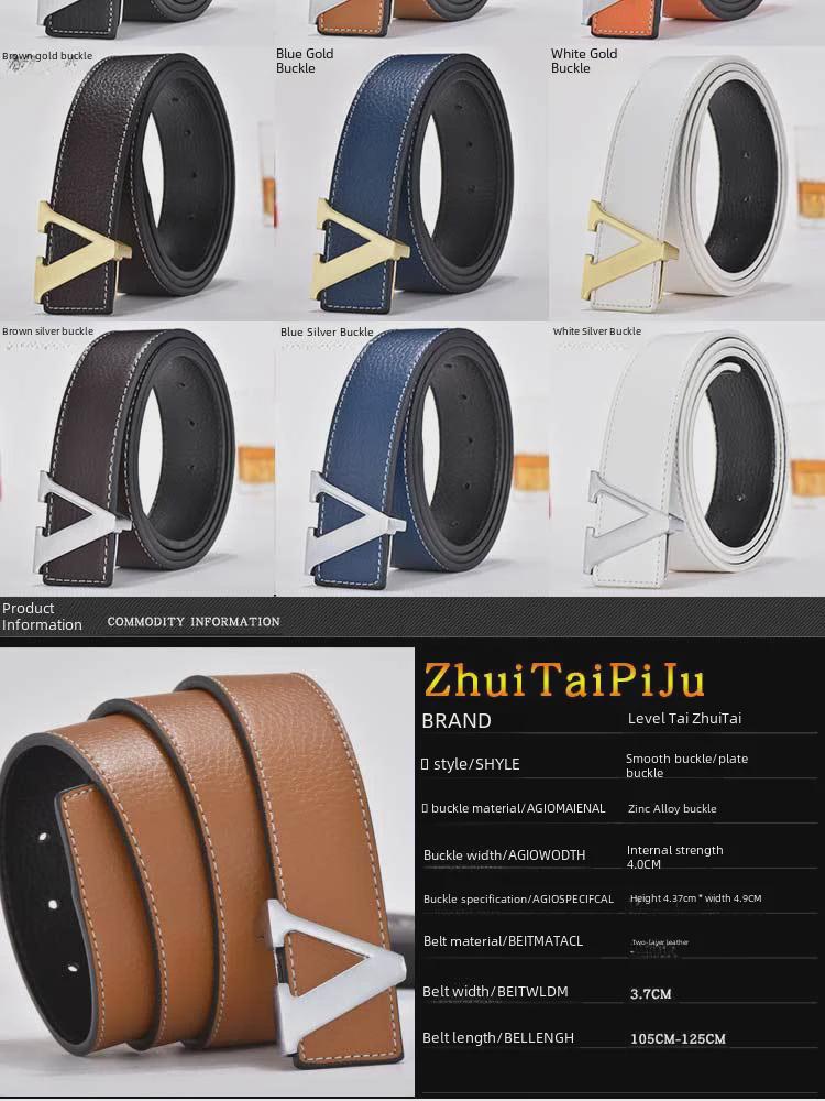 Men's Korean Style Genuine Leather Belt with Smooth V Buckle