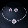 CMM Red Rose Cubic Zirconia Flower Women Choker Necklace and Earrings Bridal Jewelry Set for Wedding Dress Accessories