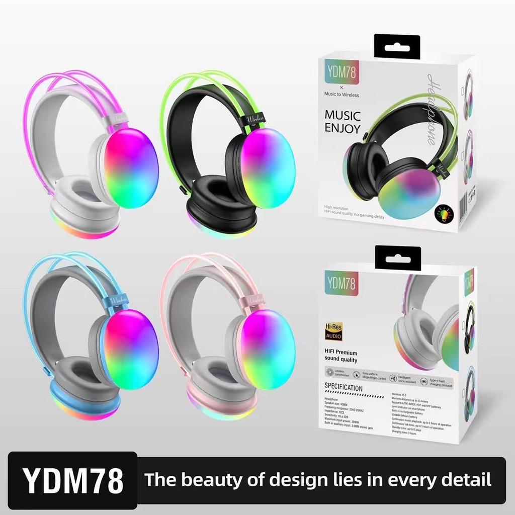 2025 YDM78 Полноразмерные Bluetooth-наушники с RGB-подсветкой и долгим временем работы от аккумулятора