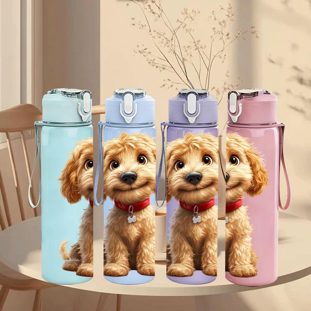 1PC Golden Retriever Puppy Dog Print 750ml Color Plastic Sports Water Bottle Leakproof Flip Straw Lid Suitable for Sports Office Home Use