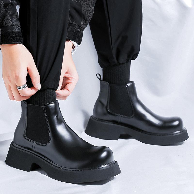 Ботинки челси 2024 года мужские новые толстые каблуки универсальные эластичные короткие ботинки с плоским дном круглые ботинки-сигареты 3166-Y