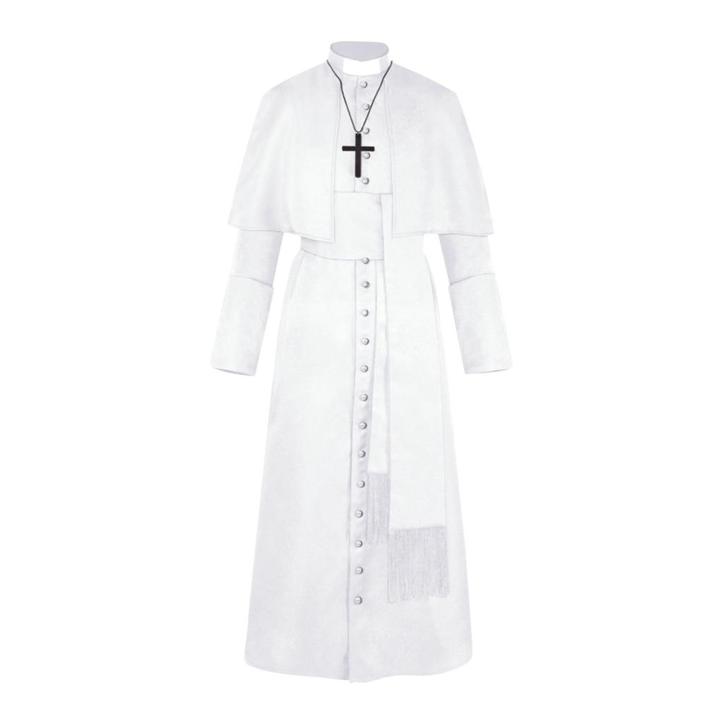 Однотонный костюм священника для косплея на Хэллоуин, средневековый ретро-костюм священника