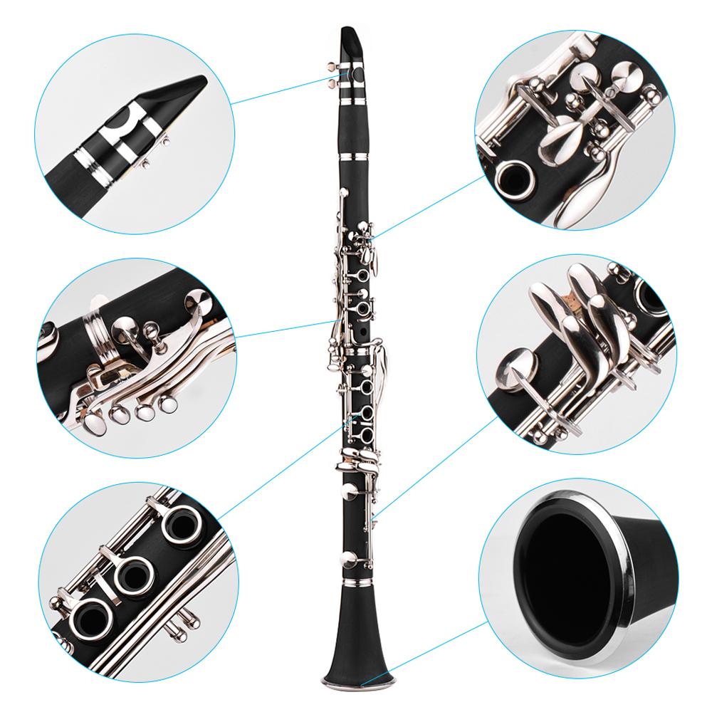 Clarinet ABS 17 Key bB Flat Soprano Binocular Clarinet with Cleaning Cloth Gloves 10 s Screwdriver Case Instrument