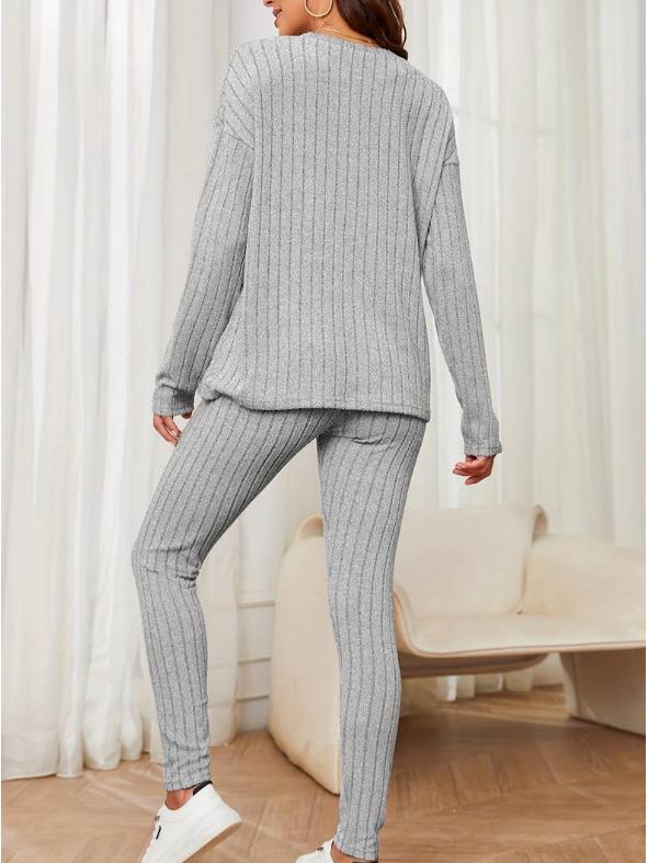 Женский трикотажный костюм-двойка на осень 2024 года: Повседневный, Свободный крой с круглым вырезом