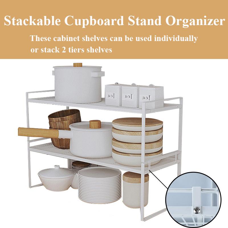 Kitchen Storage Shelf Cabinet Layered Organizers Rack Stackable Counter Shelves Rustproof Spice Rack Pot Bowl Dish Storage Rack