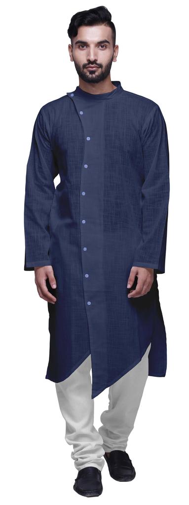 Atasi Длинный рукав индийская мужская курта однотонный хлопок с воротником-стойкой в этническом стиле