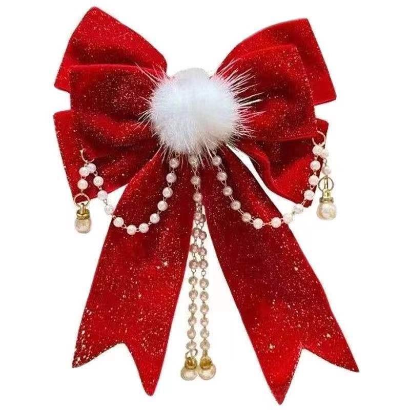 Праздничные красные новогодние аксессуары для волос: Ленты, банты, шпильки, головные уборы и заколки с кисточками для девочек