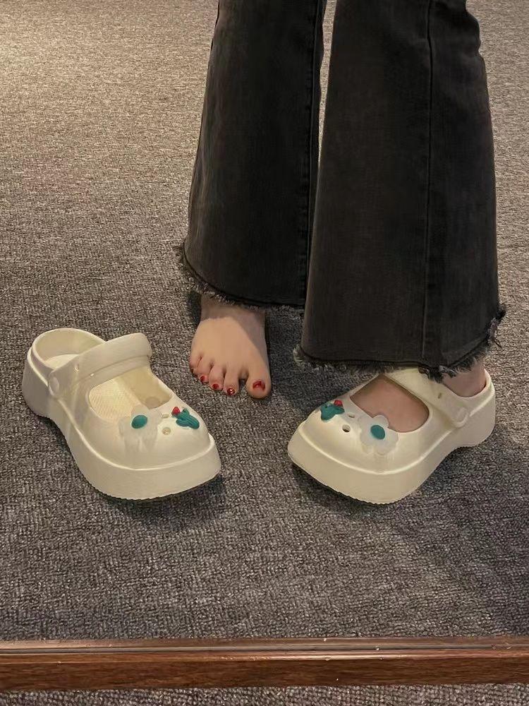 Обувь для женщин 2024 года, летние мюли с круглым носком, босоножки, высокие женские тапочки, белые шлепанцы с каблуком Cloud, новая коллекция 39 Eva WI