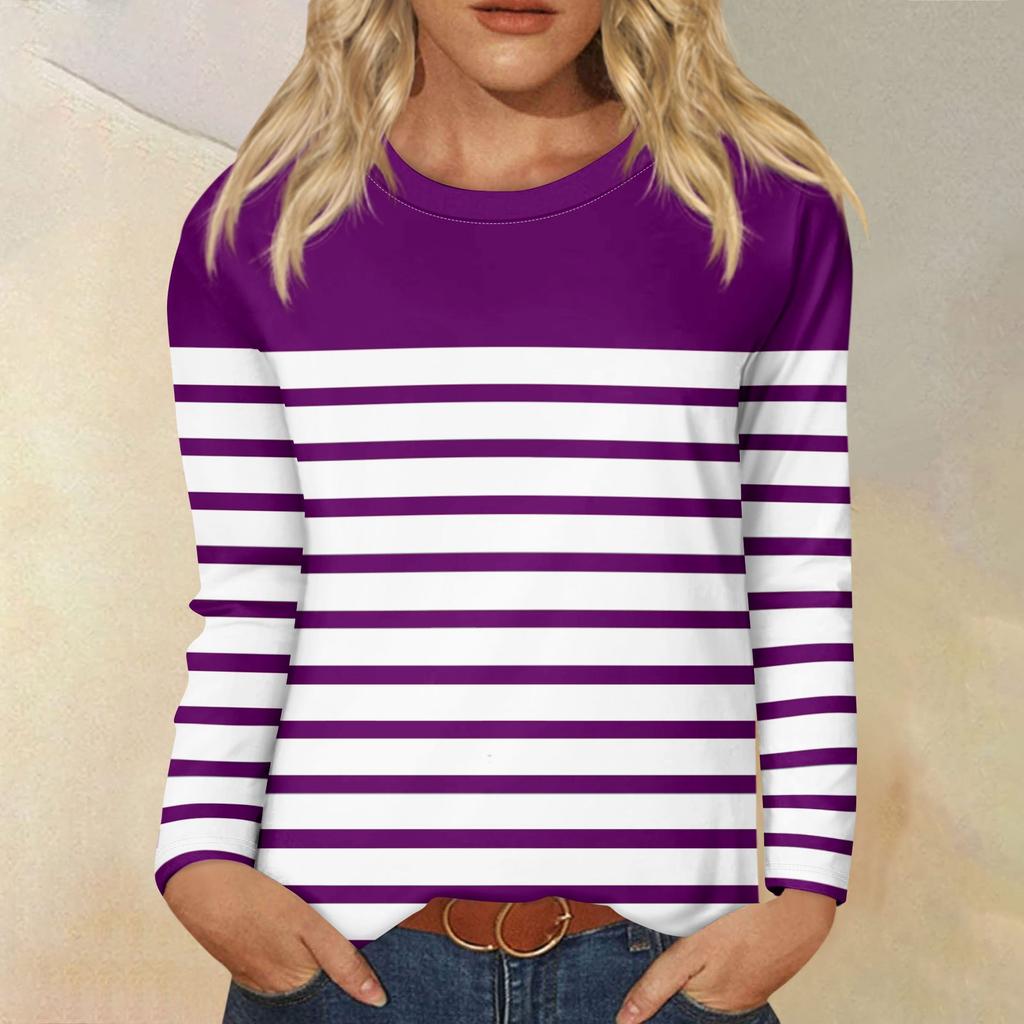 Рубашки с длинным рукавом для женщин, футболки в полоску с графическим принтом, блузки, повседневные базовые топы больших размеров, пуловеры