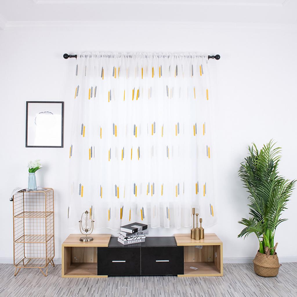 1Pcs Household Window Embroidered Short Curtain Blackout Panels Drapes 1*2m (Gray+White Yellow)